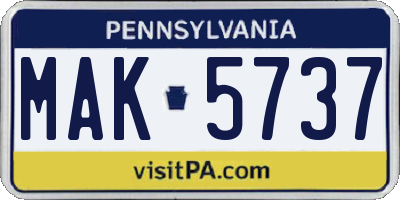 PA license plate MAK5737