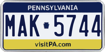 PA license plate MAK5744
