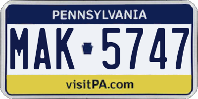 PA license plate MAK5747