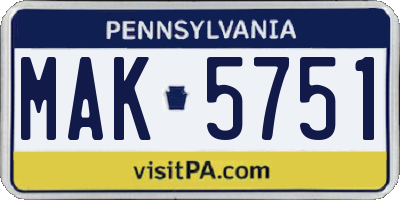 PA license plate MAK5751