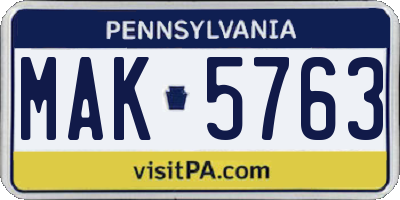 PA license plate MAK5763