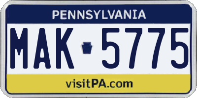 PA license plate MAK5775
