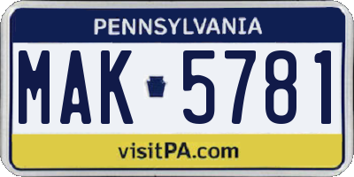PA license plate MAK5781