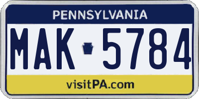 PA license plate MAK5784