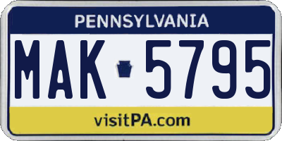 PA license plate MAK5795
