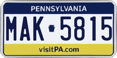 PA license plate MAK5815