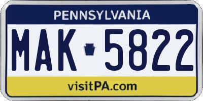 PA license plate MAK5822