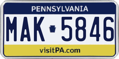 PA license plate MAK5846