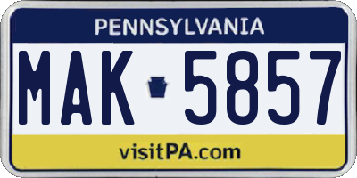 PA license plate MAK5857