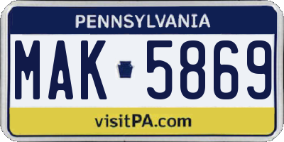 PA license plate MAK5869
