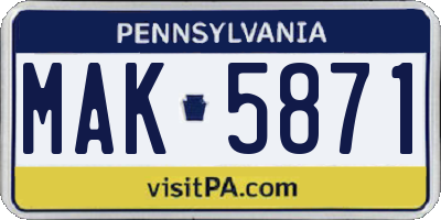 PA license plate MAK5871