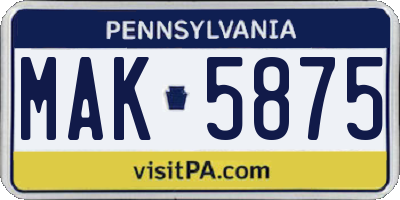 PA license plate MAK5875