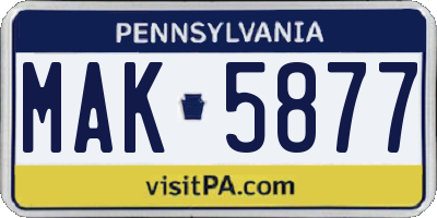 PA license plate MAK5877