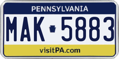 PA license plate MAK5883