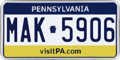 PA license plate MAK5906