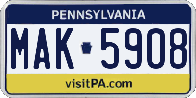 PA license plate MAK5908