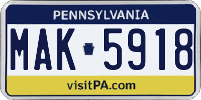PA license plate MAK5918