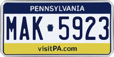PA license plate MAK5923