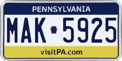 PA license plate MAK5925