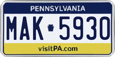 PA license plate MAK5930