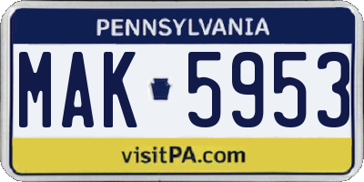 PA license plate MAK5953