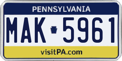 PA license plate MAK5961