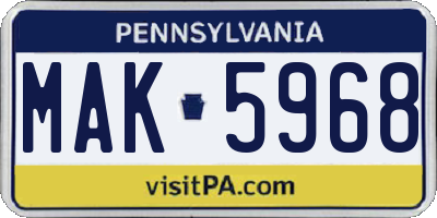 PA license plate MAK5968