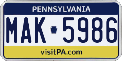 PA license plate MAK5986