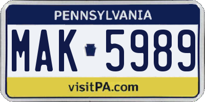 PA license plate MAK5989
