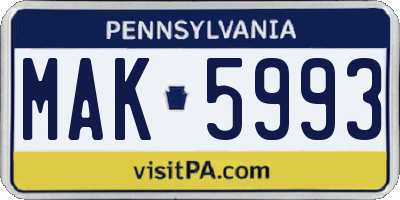 PA license plate MAK5993