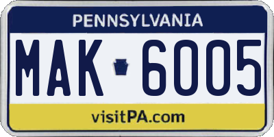 PA license plate MAK6005