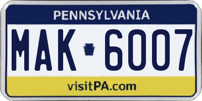 PA license plate MAK6007