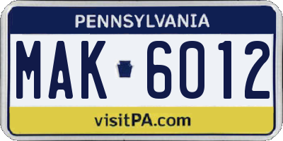 PA license plate MAK6012