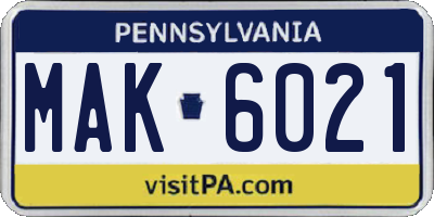 PA license plate MAK6021