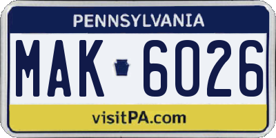 PA license plate MAK6026