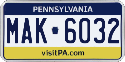 PA license plate MAK6032