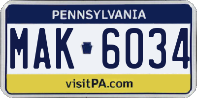 PA license plate MAK6034