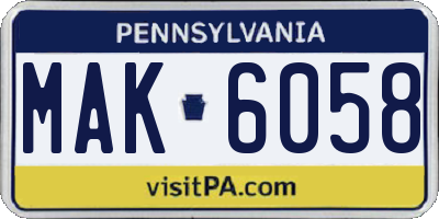 PA license plate MAK6058