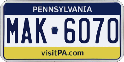 PA license plate MAK6070