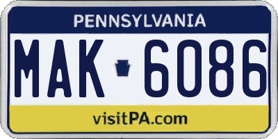 PA license plate MAK6086