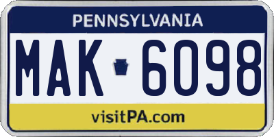 PA license plate MAK6098