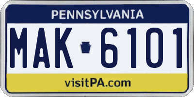 PA license plate MAK6101