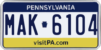 PA license plate MAK6104