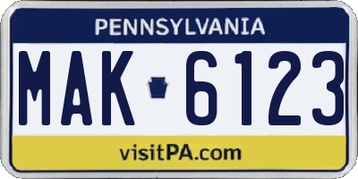 PA license plate MAK6123