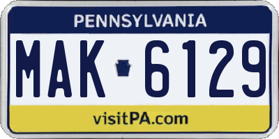 PA license plate MAK6129