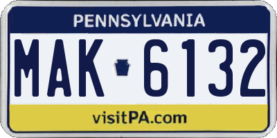 PA license plate MAK6132