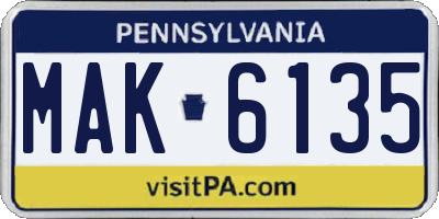 PA license plate MAK6135