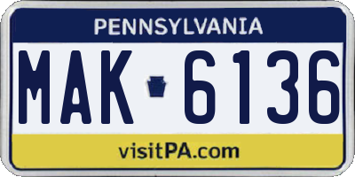 PA license plate MAK6136