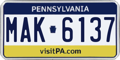 PA license plate MAK6137