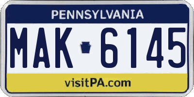 PA license plate MAK6145